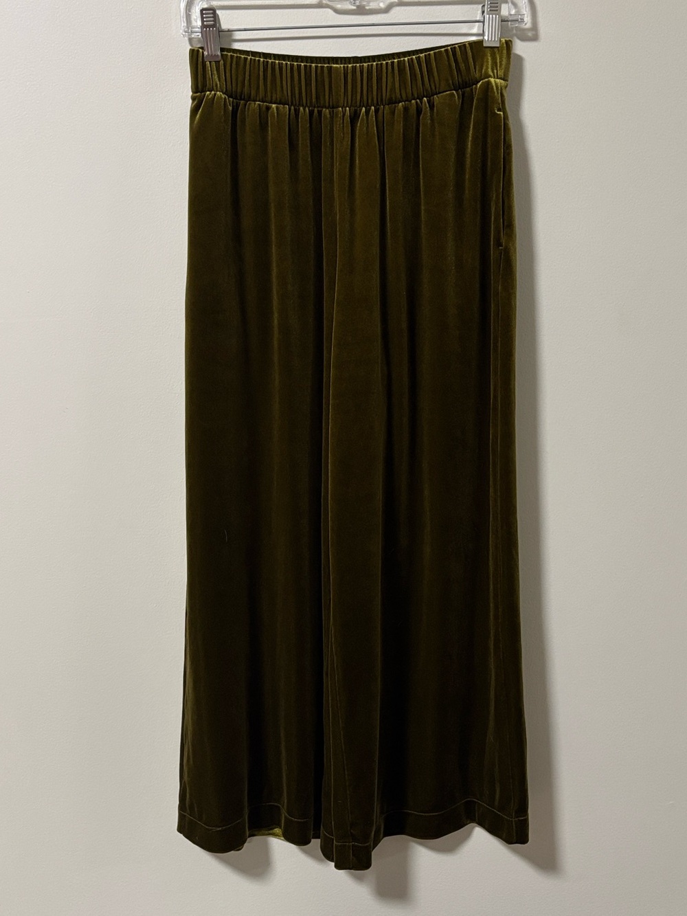 UNIQLO (M) Velour Wide Straight Leg Cropped Pants Soft Cozy Stretch Olive Green - Picture 13 of 14